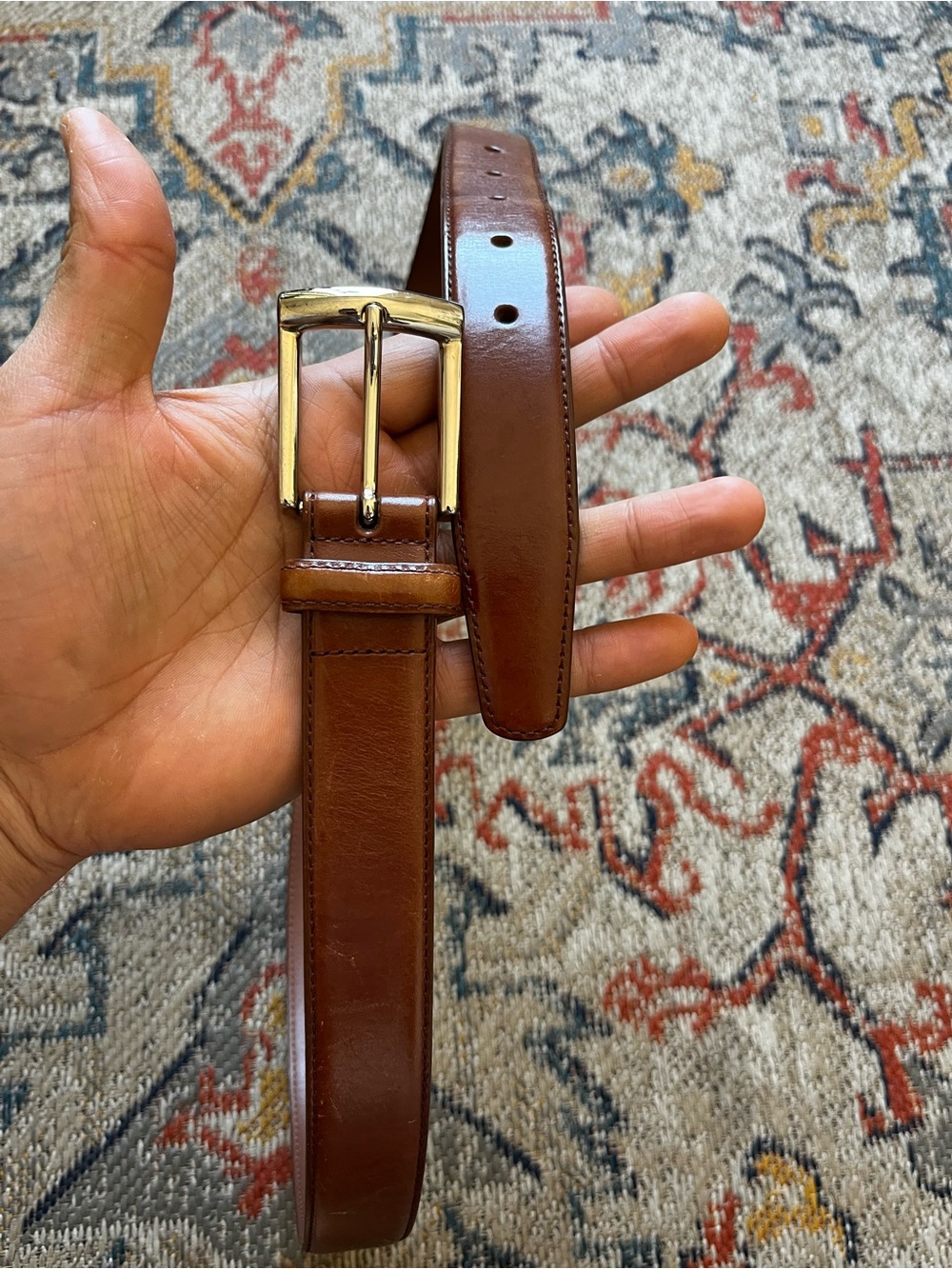 Brooks Brothers Brown Leather Belt with Gold Buckle